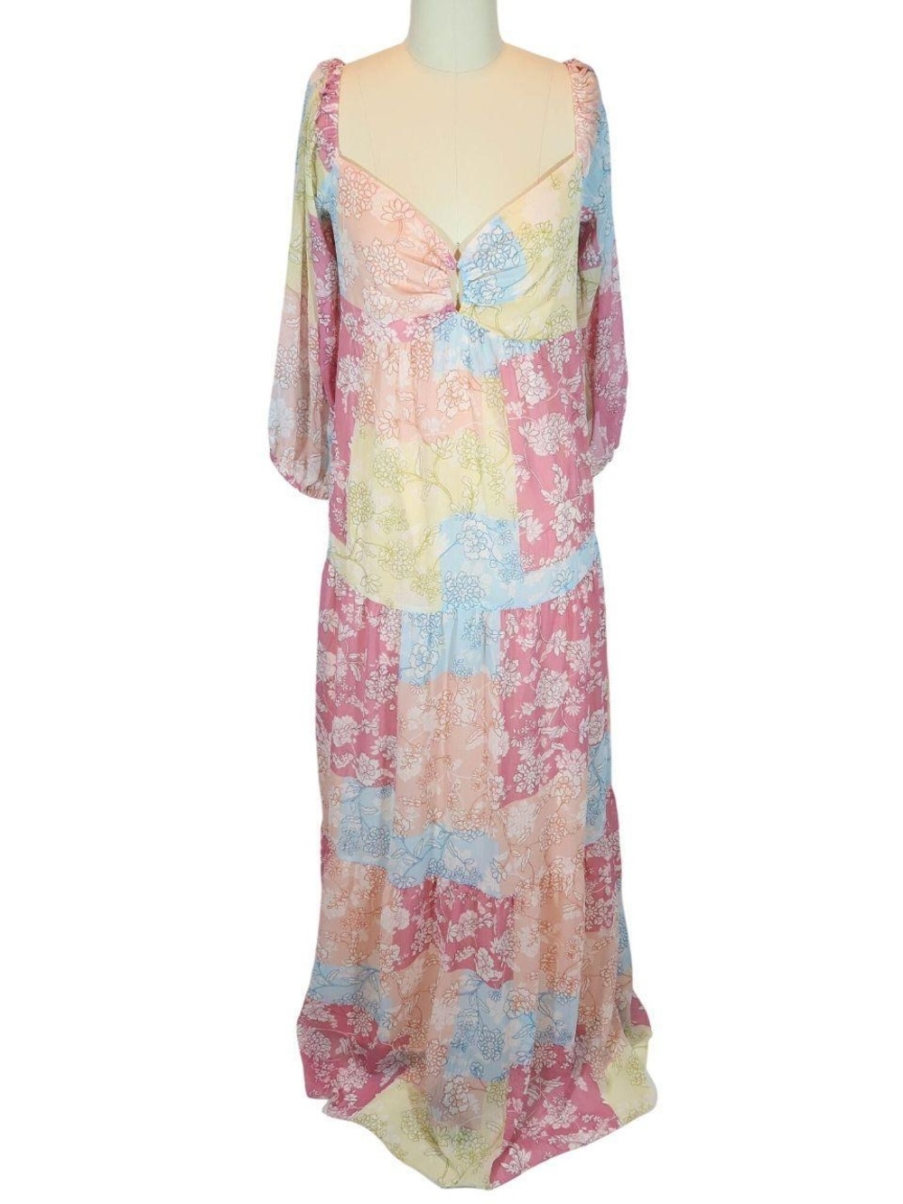 Taylor Pastel Patchwork Floral Maxi Dress - Pink and Blue Mix